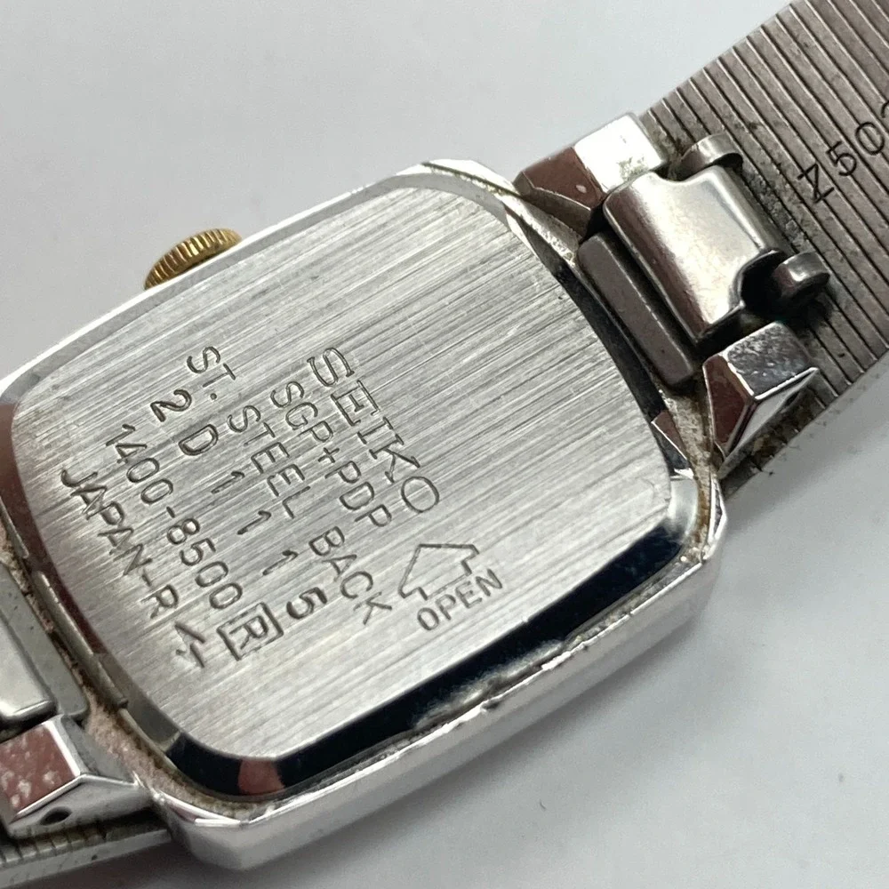 Vintage Seiko Women's Watch Tank 17mm Silver Tone 1400-8500 New Battery 6.25